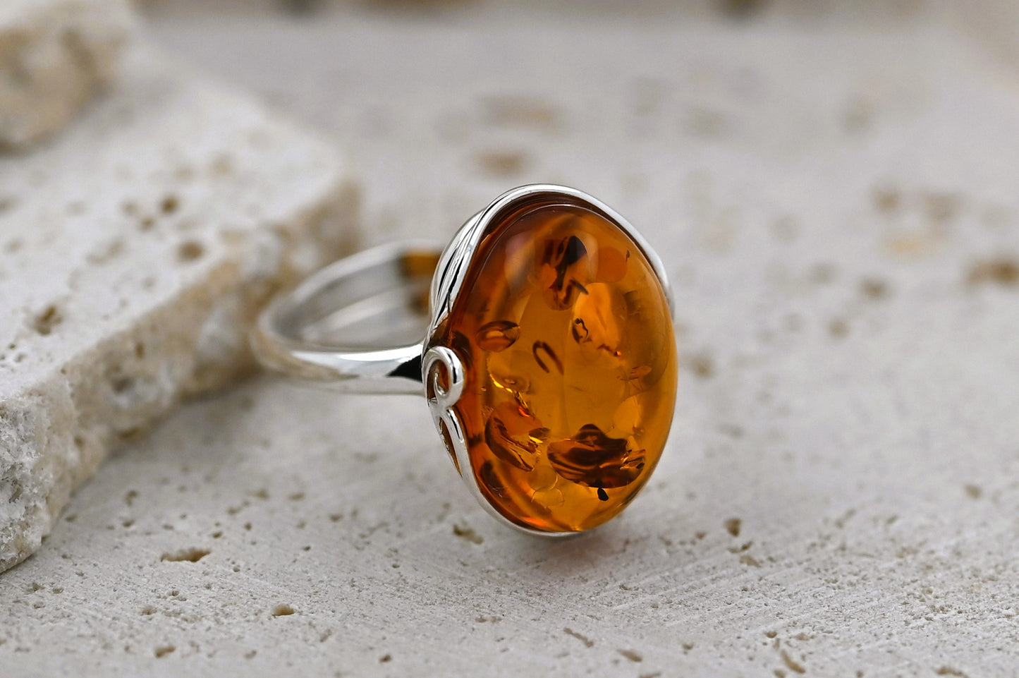 Amber Harmony Ring, Cognac, Silver 