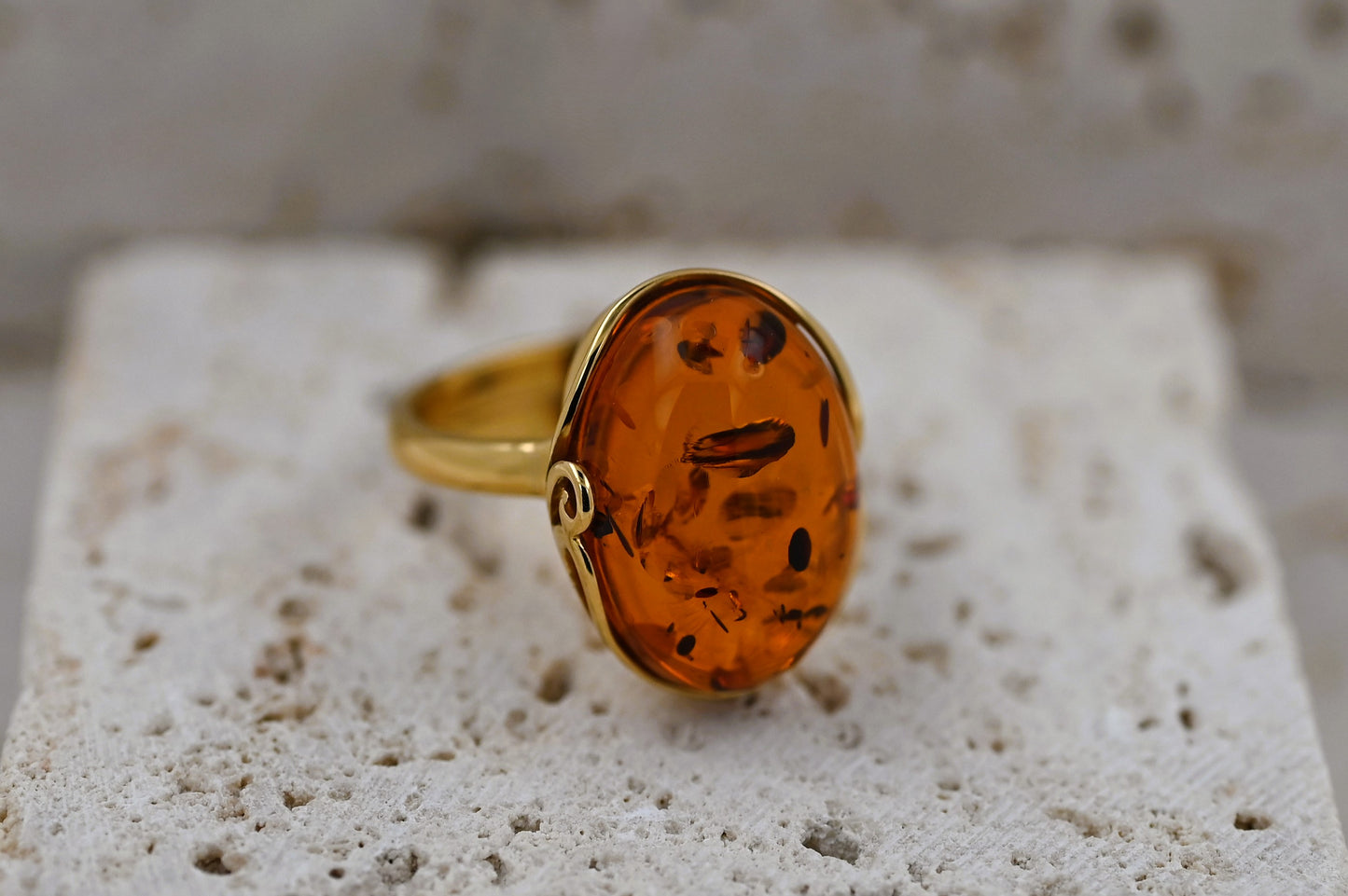 Amber Harmony Ring, Cognac, Gold-plated Silver