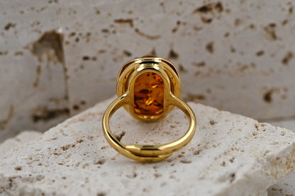 Amber Wave Ring, Cognac, Gold-plated Silver