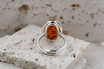 Amber Wave Ring, Cognac, Silver