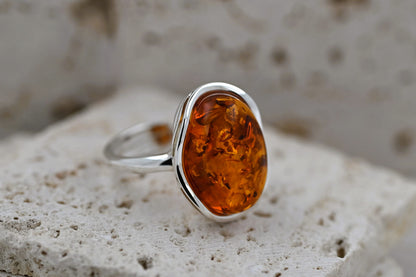 Amber Wave Ring, Cognac, Silver