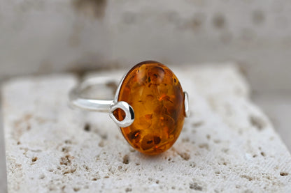 Amber Omega Ring, Cognac, Silver