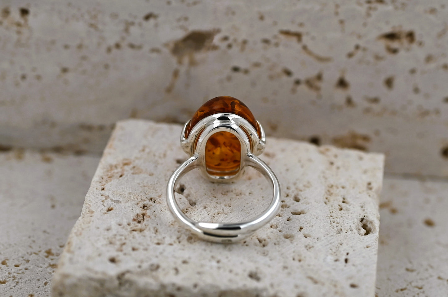 Amber Omega Ring, Cognac, Silver