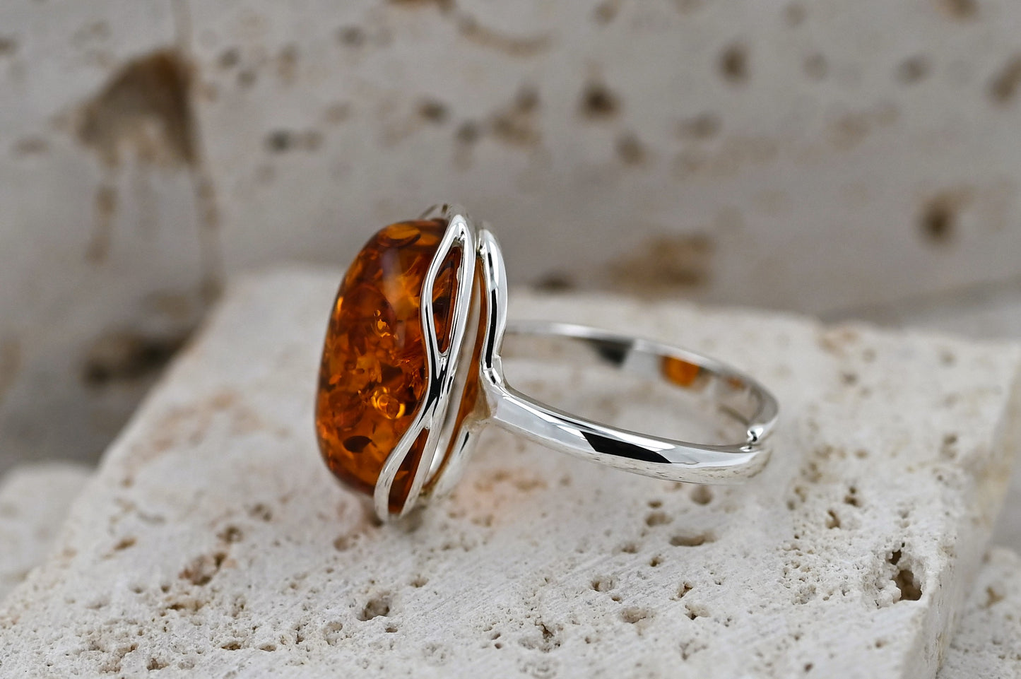 Amber Wave Ring, Cognac, Silver