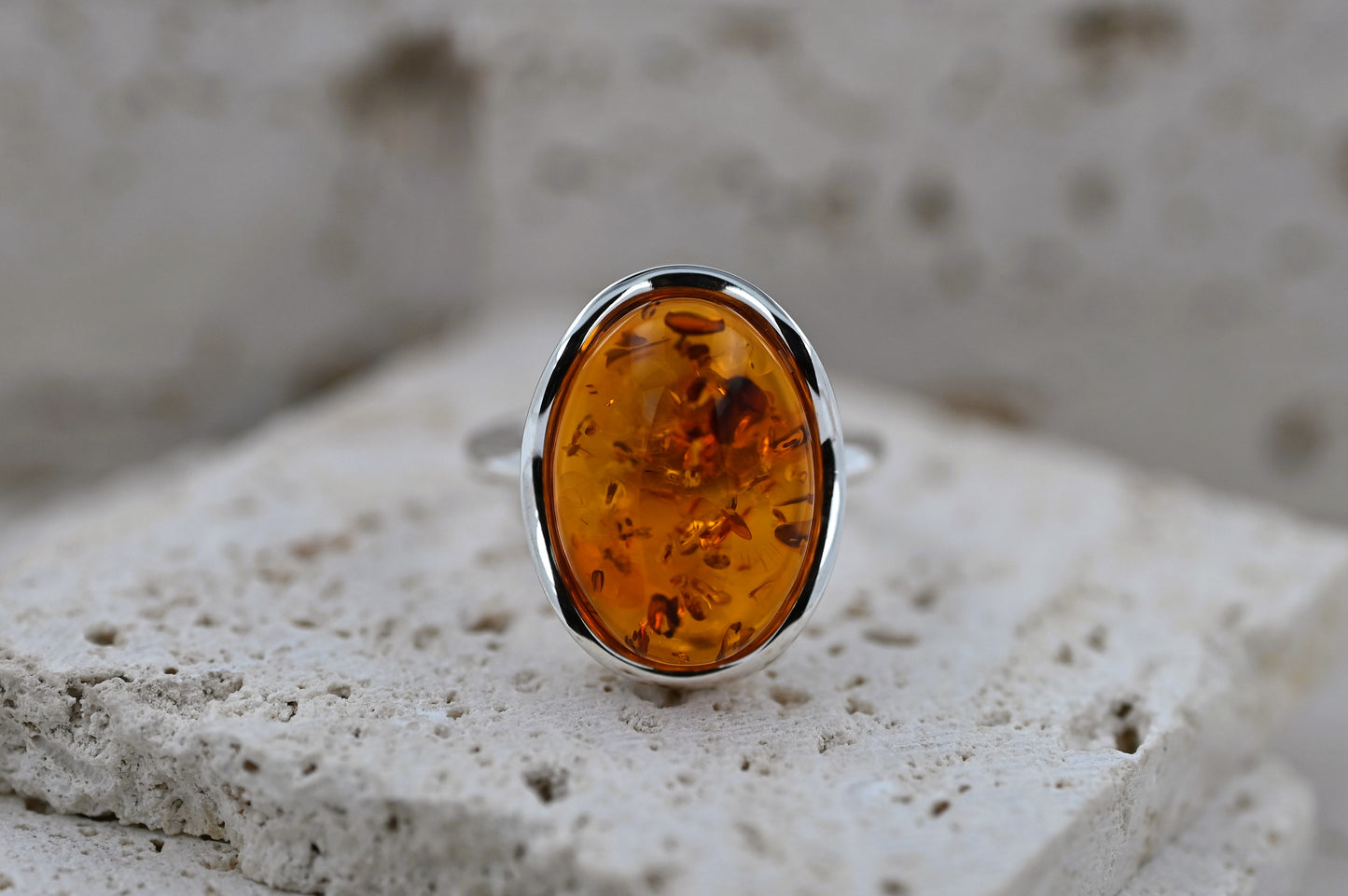 Amber Wave Ring, Cognac, Silver