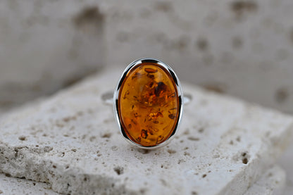 Amber Wave Ring, Cognac, Silver