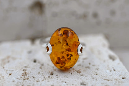 Amber Omega Ring, Cognac, Silver