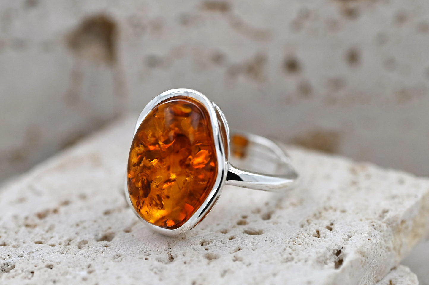 Amber Wave Ring, Cognac, Silver