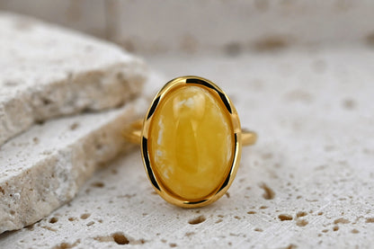 Amber Wave Ring, Yellow, Gold-plated Silver