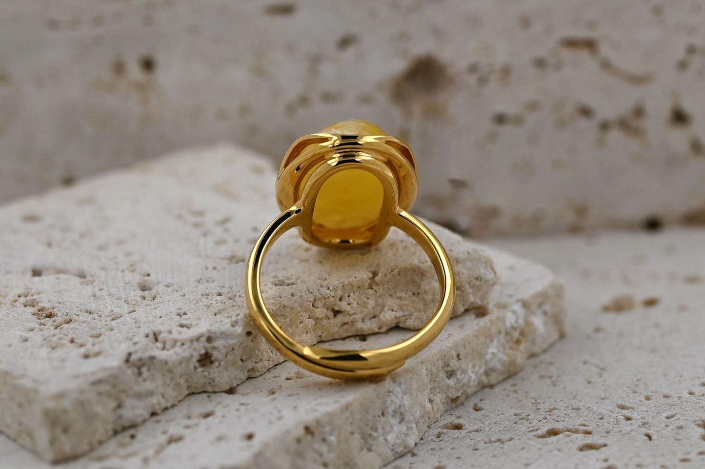 Amber Wave Ring, Yellow, Gold-plated Silver