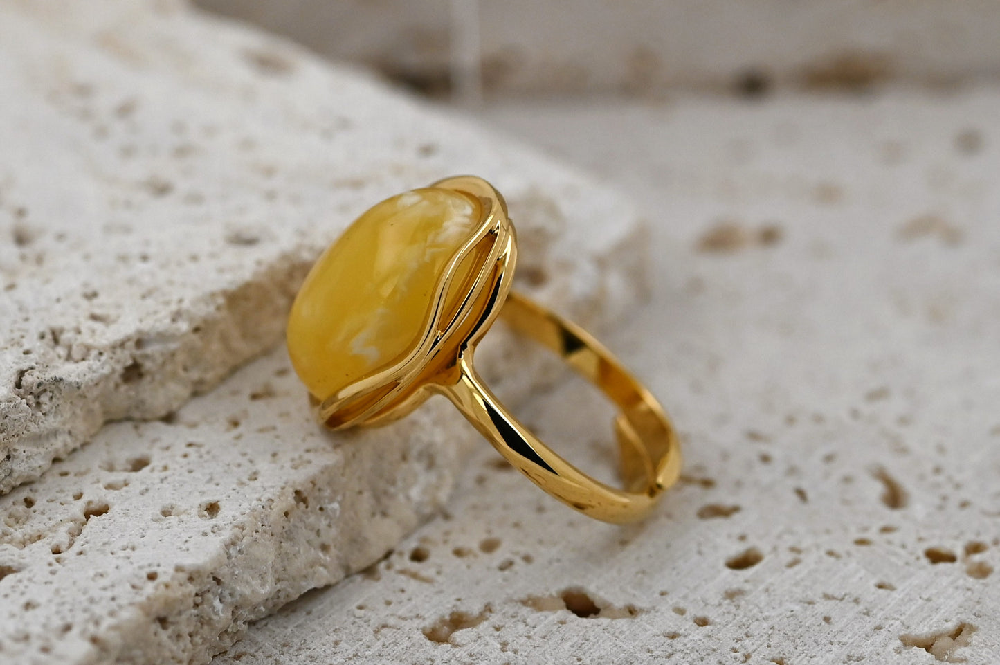 Amber Wave Ring, Yellow, Gold-plated Silver