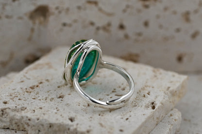 Pierścionek Bursztynowa Fala, Niebieski, Srebro 925