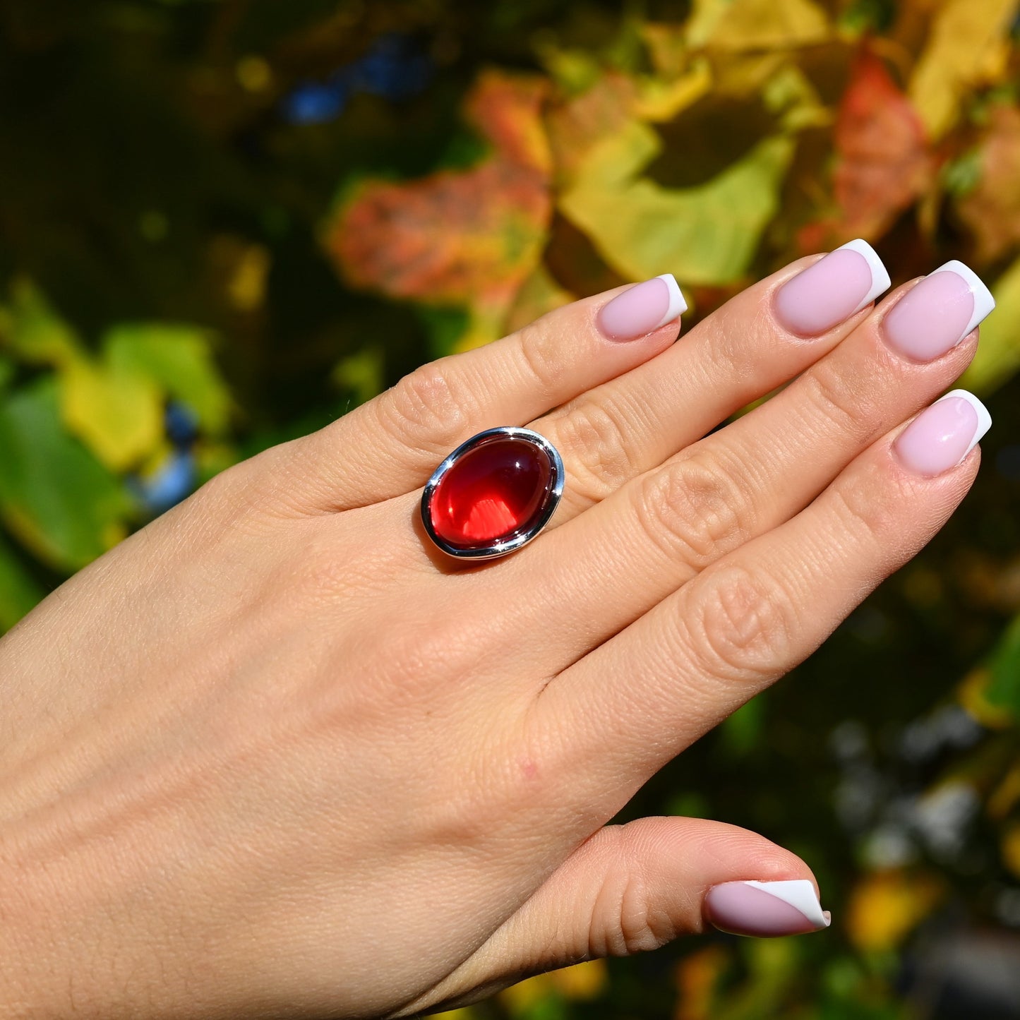 Amber Wave Ring, Red, Silver 925