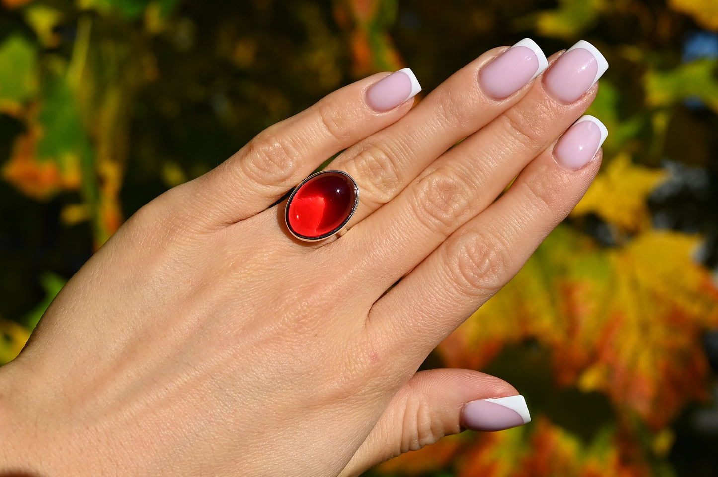 Classic Amber Ring, Red, Silver 925