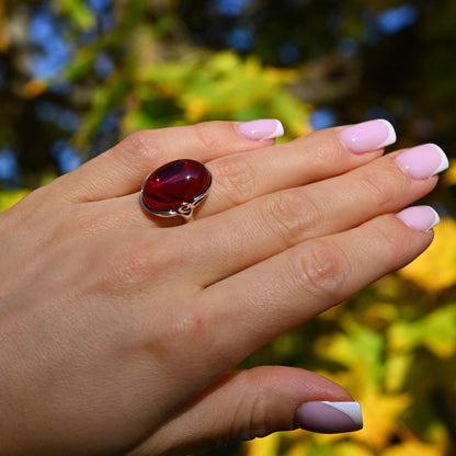 Amber Harmony Ring, Red, Silver 925