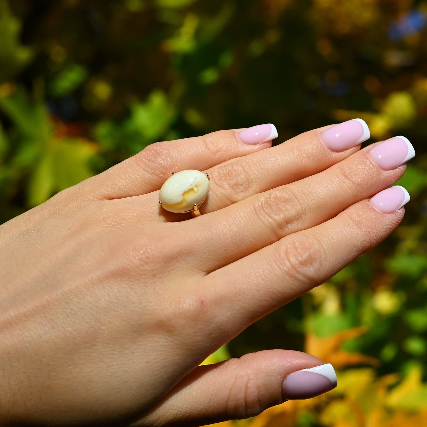 Amber Glow Ring, Milky, Gold-plated Silver