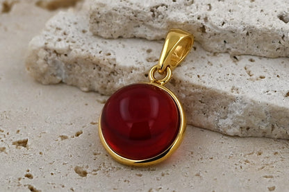 Wisiorek Bursztynowa Aura, Czerwony, Pozłacane Srebro 925