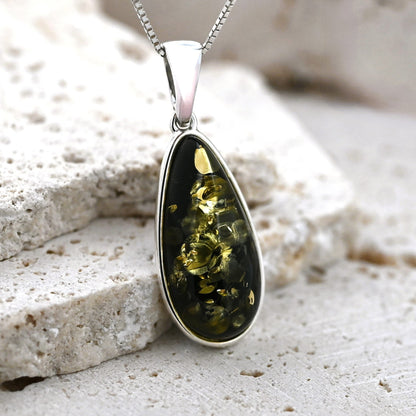 Amber Rosa Pendant, Green, Silver 925