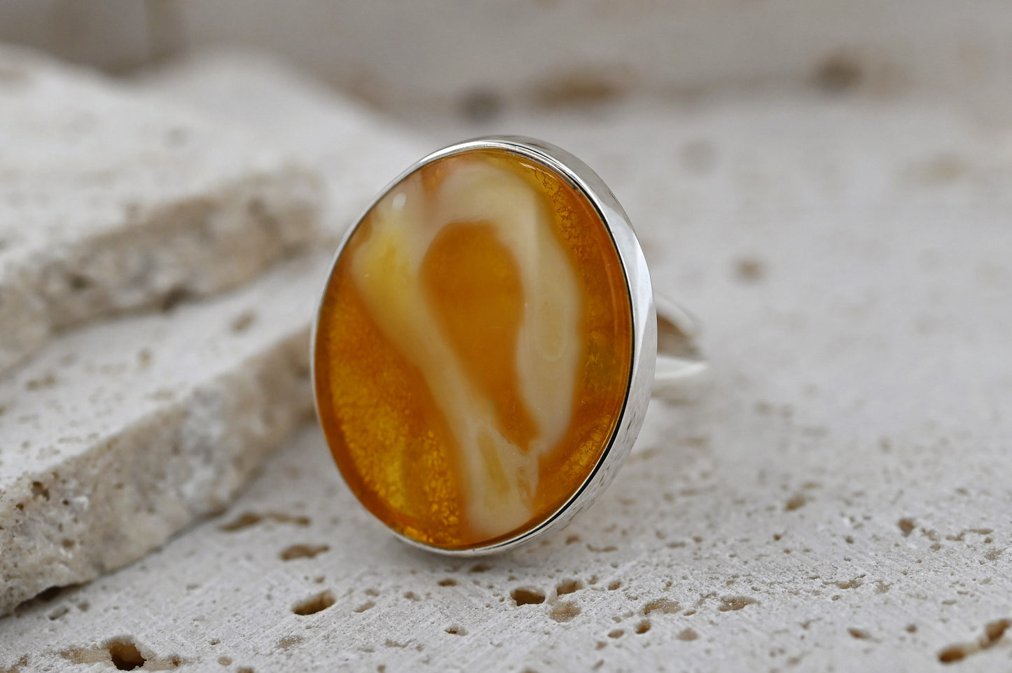 Amber Mosaic Ring, Caramel, Milky, Silver 925