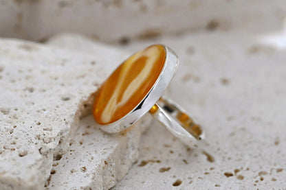 Amber Mosaic Ring, Caramel, Milky, Silver 925