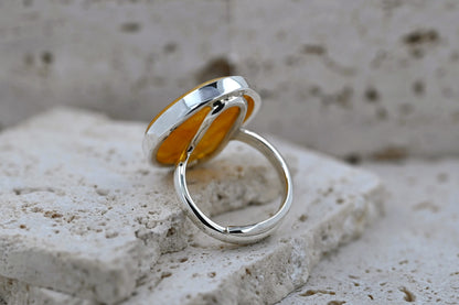 Amber Mosaic Ring, Caramel, Milky, Silver 925