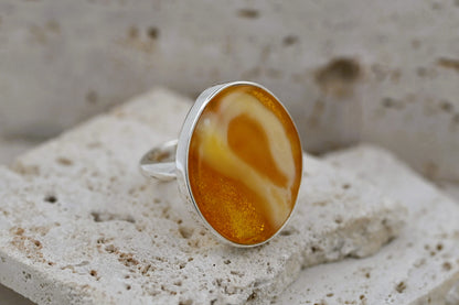 Amber Mosaic Ring, Caramel, Milky, Silver 925