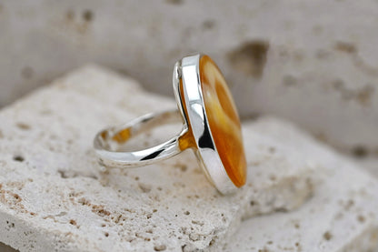 Amber Mosaic Ring, Caramel, Milky, Silver 925