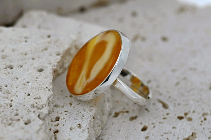 Amber Mosaic Ring, Caramel, Milky, Silver 925