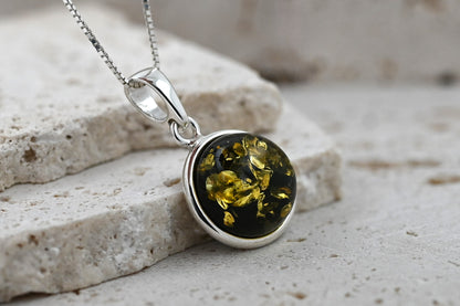 Amber Aura Pendant, Green, Silver 925