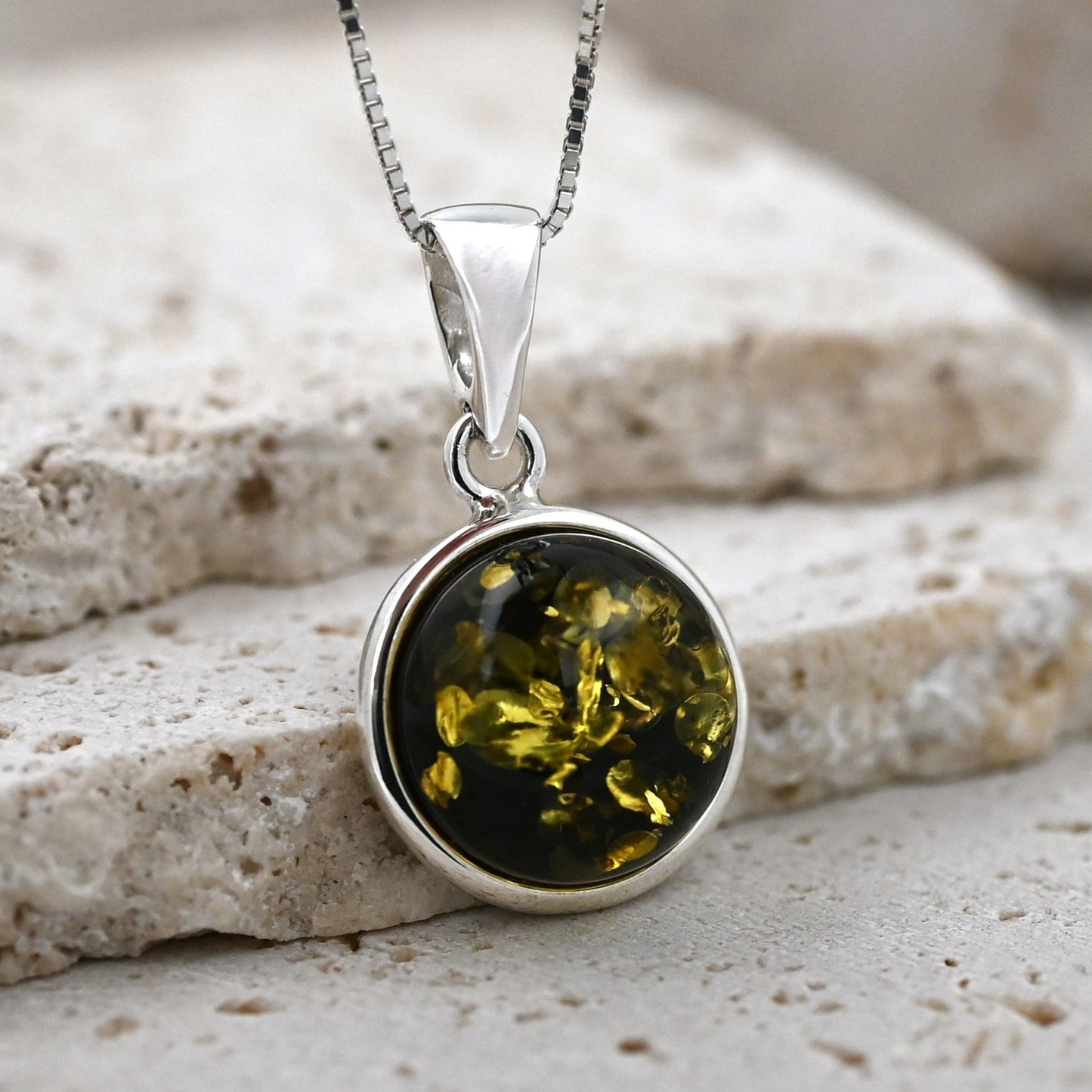 Amber Aura Pendant, Green, Silver 925