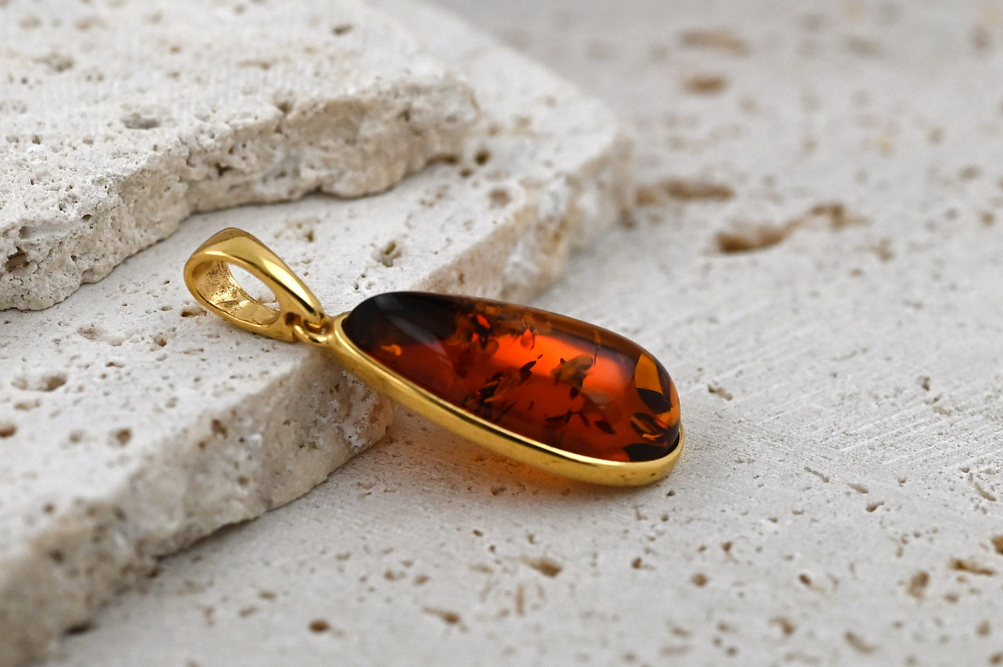 Pendant Amber Crystal, Cognac, Gold-plated Silver 925