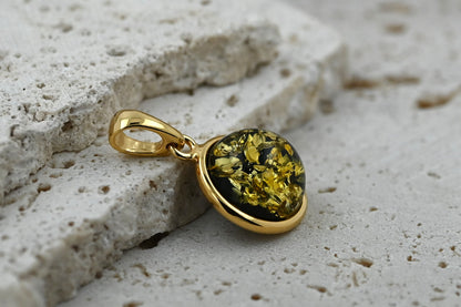 Amber Aura Pendant, Green, Gold Plated Silver 925