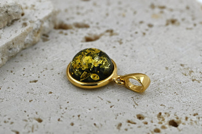 Amber Aura Pendant, Green, Gold Plated Silver 925